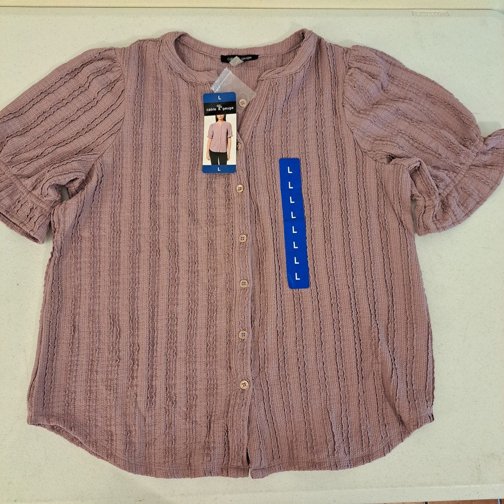 Cable & Gauge Womens Blouse L Elderberry NWT Textured 1766-182 - Picture 3 of 10